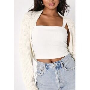 Lulus Women'a Ivory Loving Layers‎ Cropped Long Sleeve Shrug Sweater Size XS